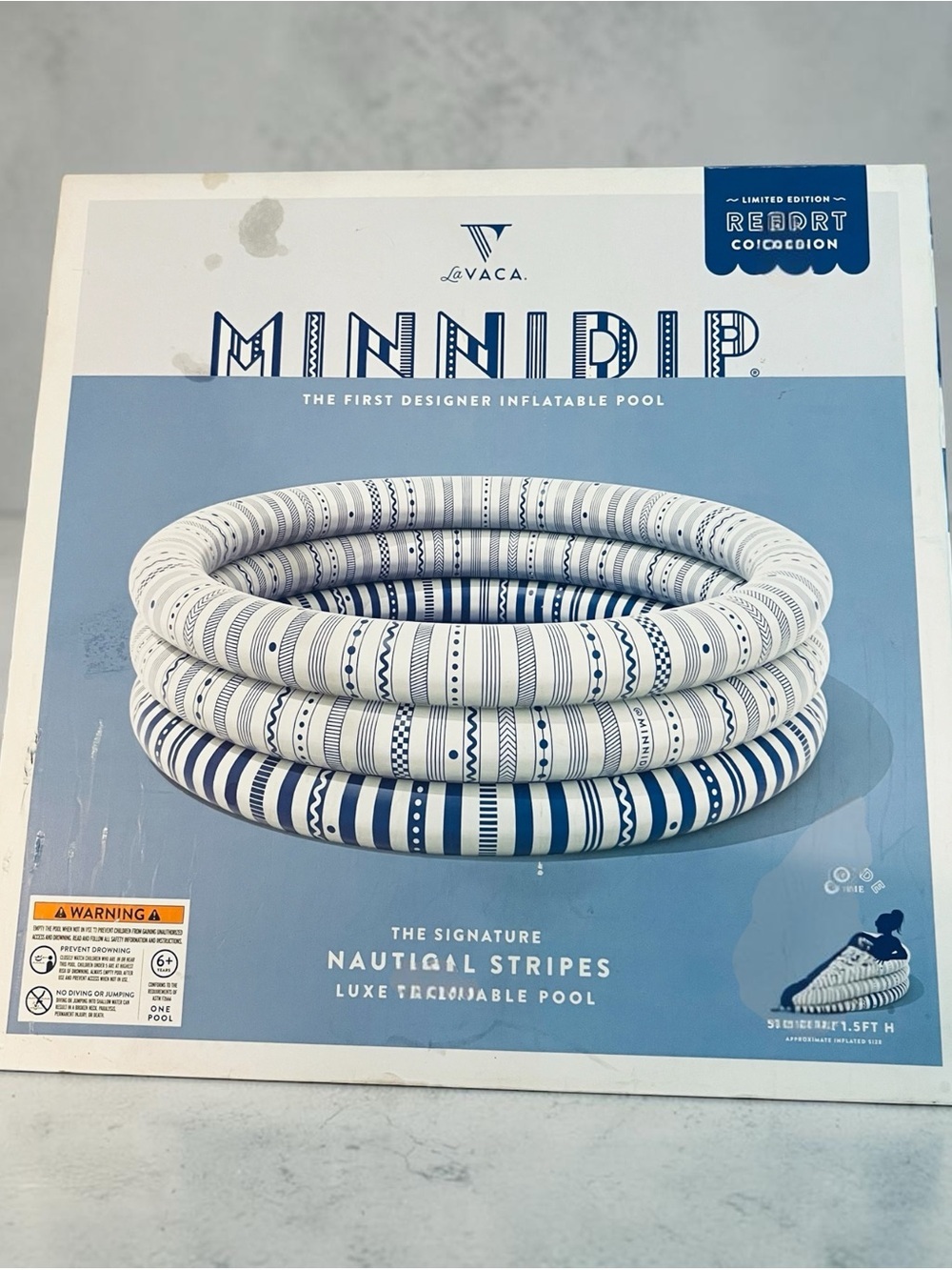 MinniDip Inflatable Pool - Nautical Blue & White Stripes NWT
